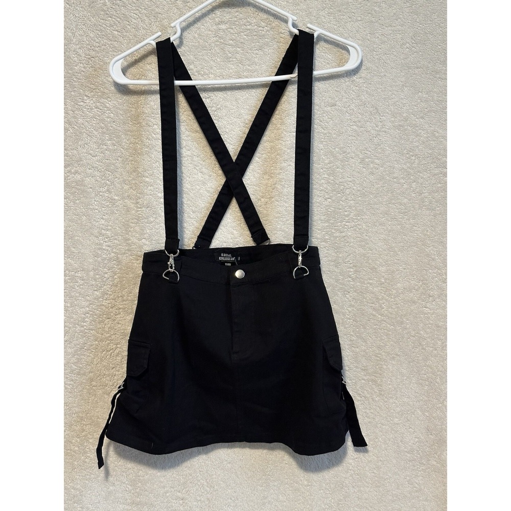 NWT Hot Topic Suspender Cargo Skirt Womens Small Black‎ Gothic Grunge Trendy 90s